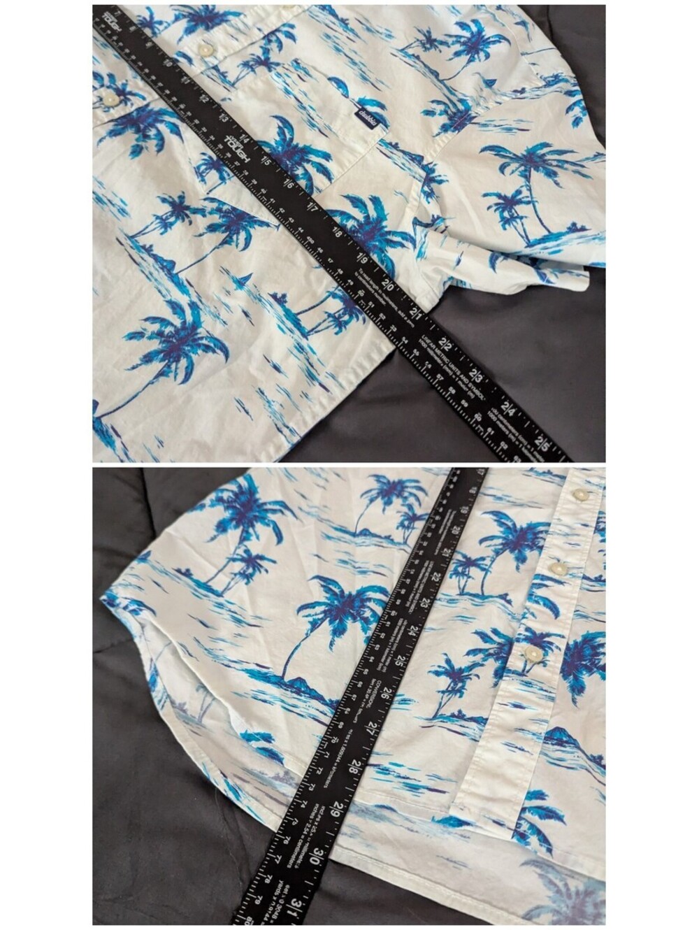 Chubbies Men M White Blue Palm Tree AOP Button Up Weekender Shirt 21x30 Tropical - Picture 4 of 9